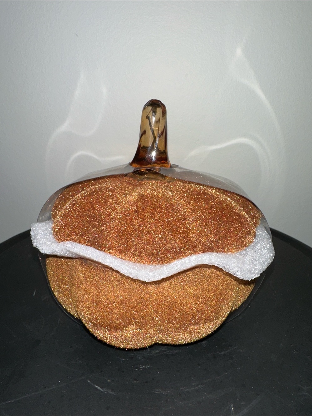 Fall thanksgiving flocked Glass Pumpkin Candle Accent